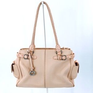 Brighton Handbag Cream Leather Shoulder Bag Tote Lizard Accent Small